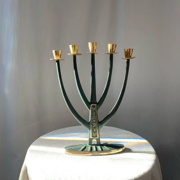 {SOLD} Mid-century Modern Brass Candelabra Menorah - Picture 11 of 12